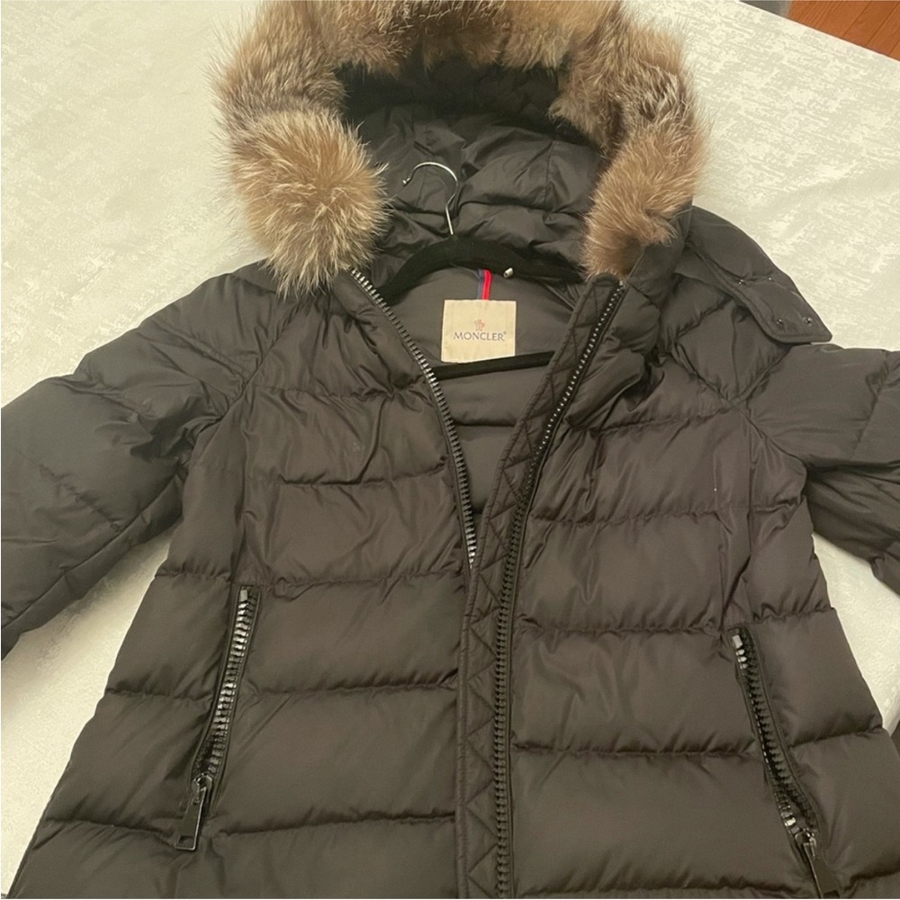 Moncler Women's Black Puffer Coat with Fur Trim